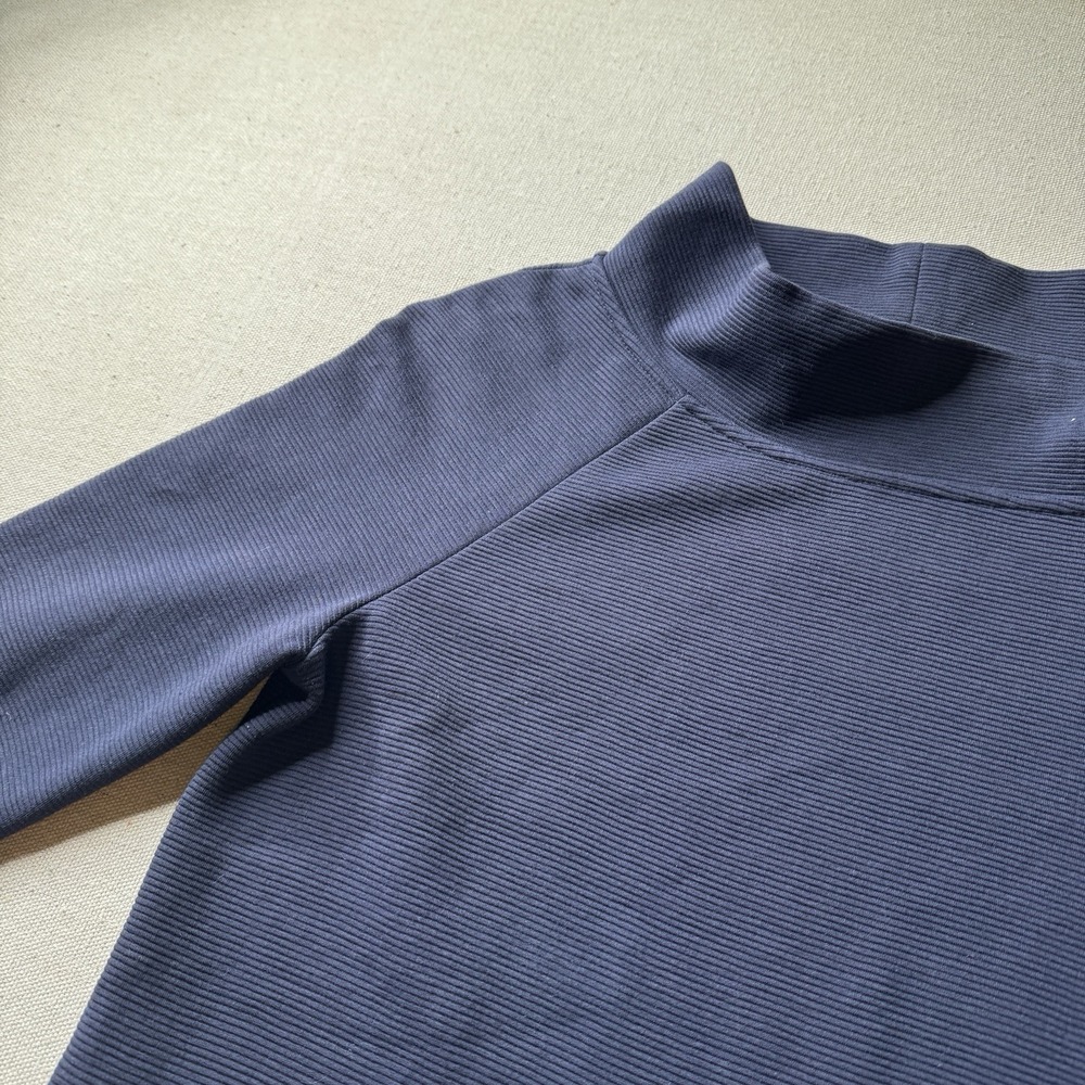 Boden Ellen Ottoman Ribbed Front Mock Neck Pockets Blue Shift Sheath Dress 6R
